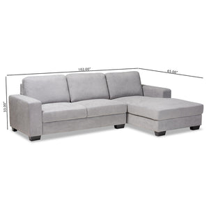 Baxton Studio Baxton Nevin Light Grey Fabric Sectional Sofa with Right Facing Chaise for Modern Living Spaces J099S-Light Grey-RFC