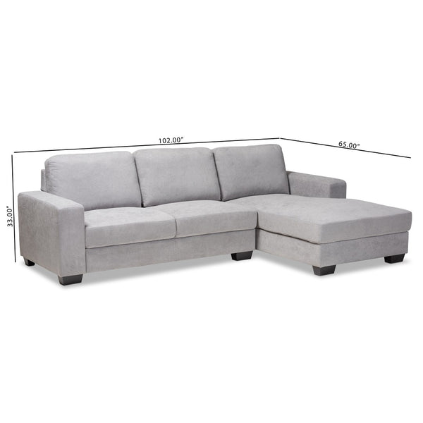 Baxton Studio Baxton Nevin Light Grey Fabric Sectional Sofa with Right Facing Chaise for Modern Living Spaces J099S-Light Grey-RFC