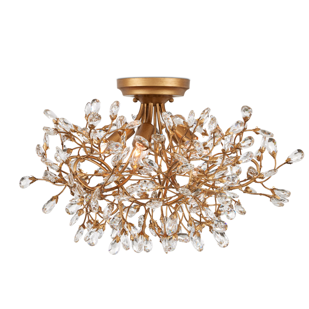 Crystal Bud Semi-Flush Mount Light Fixture - Elegant Brass and Crystal Design for Modern Spaces