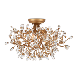 Crystal Bud Semi-Flush Mount Light Fixture - Elegant Brass and Crystal Design for Modern Spaces