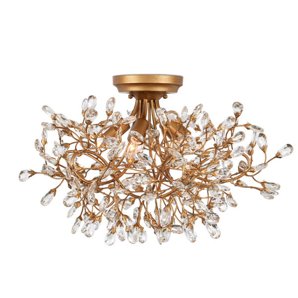 Crystal Bud Semi-Flush Mount Light Fixture - Elegant Brass and Crystal Design for Modern Spaces
