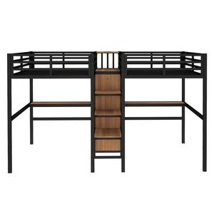 English Elm Twin Over Twin Metal Loft Bed With Double Desk, Wardrobe & Outlets For Ultimate Space Efficiency W1580S00115-GIGA