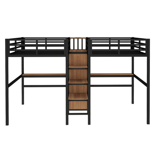 English Elm Twin Metal Loft Bed with Study Desk Wardrobe Shelving and Outlet for Kids Rooms Natural Wood W1580S00372