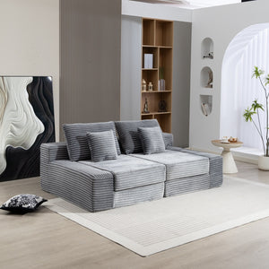 English Elm Double Cloud Plush Chaise Lounge Sofa Bed with Deep Seat, No Assembly, Ultra-Soft Corduroy Comfort Gray W794S00006