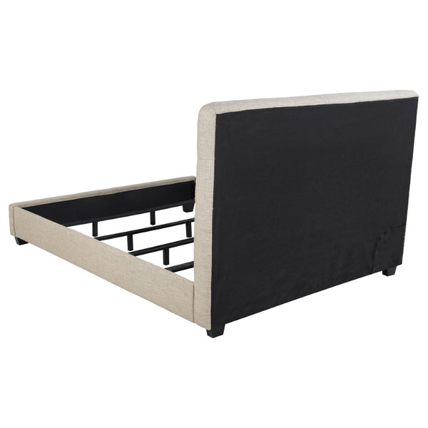 English Elm Oatmeal Tufted Upholstered California King Bed Espresso Birch Legs Open Silhouette B062S01846