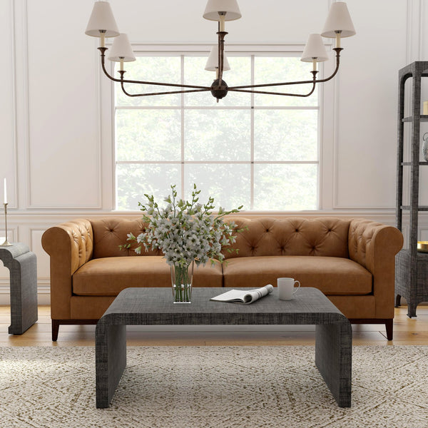 Butler Specialty Chatham Glass And Raffia Square Coffee Table - Modern Elegance With Textured Natural Finish Charcoal Gmelina Arborea Wood,Mdf,Raffia 9744420-butler