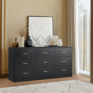 English Elm Modern 9-Drawer Dresser In Sleek Black Finish - Ample Storage Solution For Stylish Bedrooms & Decor W1785P201148