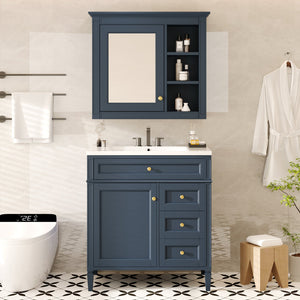 English Elm 30'' Bathroom Vanity Set With Mirror & Storage – Modern Freestanding Design, Ceramic Sink & Drawers SW000127AAC-1