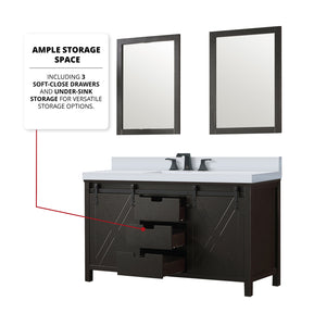 English Elm Brown Double Bath Vanity 60 in. W x 22 in. D with Cultured Marble Top, Matte Black Faucets, Mirrors, Durable Finish B2731S01117