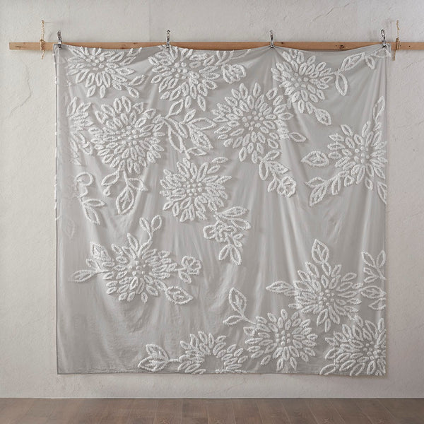 English Elm Full/Queen Veronica 3-Piece Tufted Cotton Chenille Floral Duvet Cover Set - Shabby Chic Grey Elegance B035129184