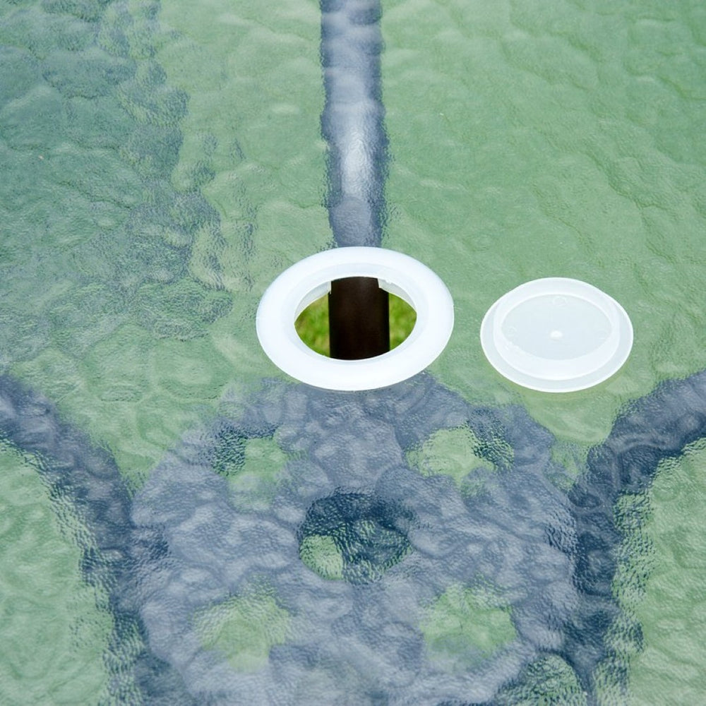 English Elm Outsunny 6-Piece Patio Dining Set For 4 With Umbrella, Black Glass Table & Folding Chairs, Perfect Outdoors W2225P200910-GIGA