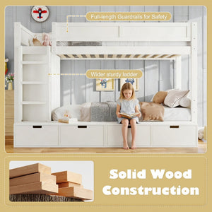 English Elm Twin Triple Bunk Bed Metal L-shaped Frame Sleeps Three Kids White Finish Ivory W1580S00643