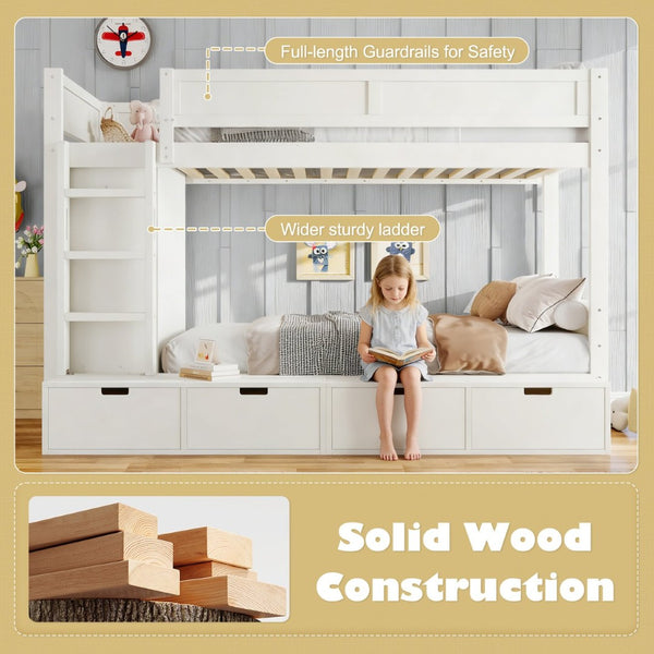 English Elm Twin Triple Bunk Bed Metal L-shaped Frame Sleeps Three Kids White Finish Ivory W1580S00643
