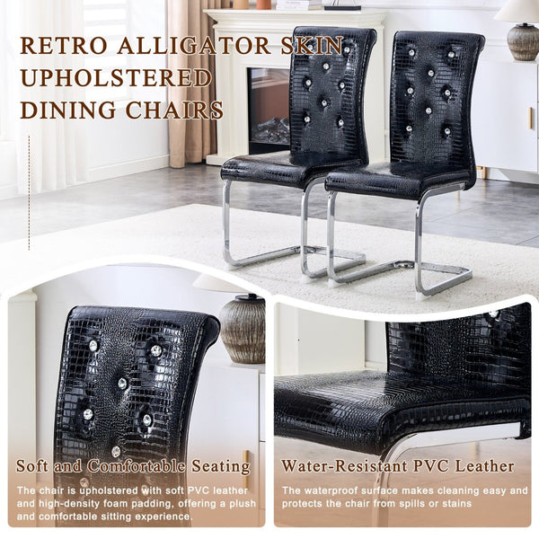 English Elm Luxury Pu Upholstered Dining Chair Set of 4 with Channel Stitching and Metal Legs Black W1512P491877