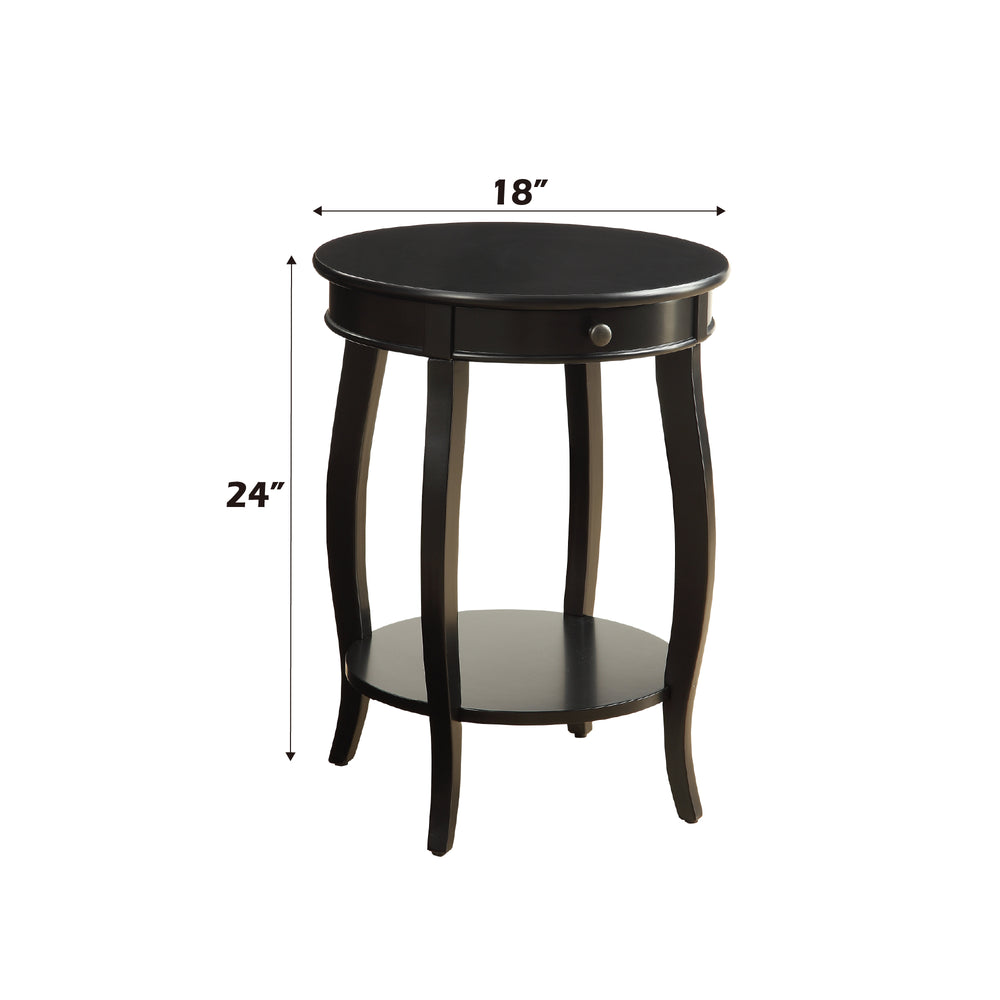 English Elm Alysa Round Black Accent Table with Drawer & Shelf, Cabriole Legs, Durable Wood Veneer Design B2726P404288
