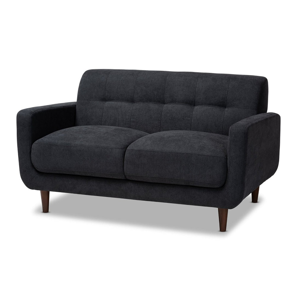 Baxton Studio Baxton Studio Allister Loveseat - Chic Dark Grey Fabric, Mid-Century Modern Design for Stylish Comfort J1453-Dark Grey-LS