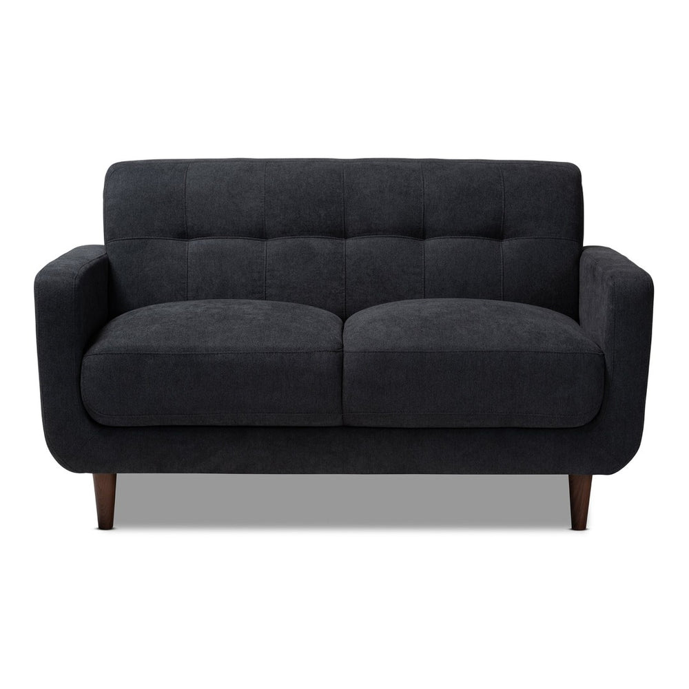 Baxton Studio Baxton Studio Allister Loveseat - Chic Dark Grey Fabric, Mid-Century Modern Design for Stylish Comfort J1453-Dark Grey-LS
