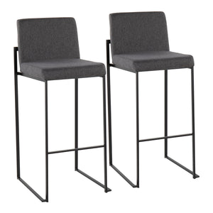 English Elm Fuji Contemporary High Back Barstools Set Of 2 - Stylish Charcoal Fabric & Black Steel Frame Comfort B202P222183
