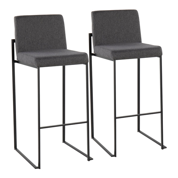 English Elm Fuji Contemporary High Back Barstools Set Of 2 - Stylish Charcoal Fabric & Black Steel Frame Comfort B202P222183
