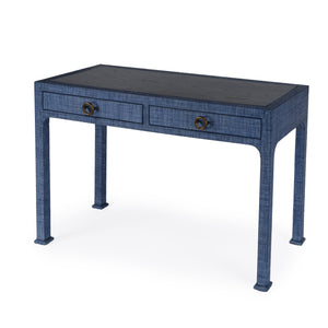 Butler Specialty Chatham Raffia 2-drawer Desk: Luxurious Hand-woven Elegance For Your Stylish Office Or Entryway Blue Saguran Raffia,Gmelina Arborea Wood,Mdf,Oak Veneer,Aluminum 9746361-butler