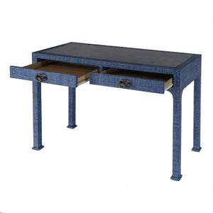 Butler Specialty Chatham Raffia 2-drawer Desk: Luxurious Hand-woven Elegance For Your Stylish Office Or Entryway Blue Saguran Raffia,Gmelina Arborea Wood,Mdf,Oak Veneer,Aluminum 9746361-butler