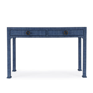 Butler Specialty Chatham Raffia 2-drawer Desk: Luxurious Hand-woven Elegance For Your Stylish Office Or Entryway Blue Saguran Raffia,Gmelina Arborea Wood,Mdf,Oak Veneer,Aluminum 9746361-butler