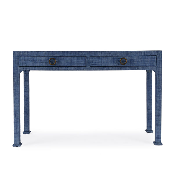 Butler Specialty Chatham Raffia 2-drawer Desk: Luxurious Hand-woven Elegance For Your Stylish Office Or Entryway Blue Saguran Raffia,Gmelina Arborea Wood,Mdf,Oak Veneer,Aluminum 9746361-butler