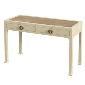 Butler Specialty Chatham Raffia 2-drawer Desk: Luxurious Hand-woven Elegance For Your Stylish Office Or Entryway Natural Saguran Raffia,Gmelina Arborea Wood,Mdf,Oak Veneer,Aluminum 9746362-butler