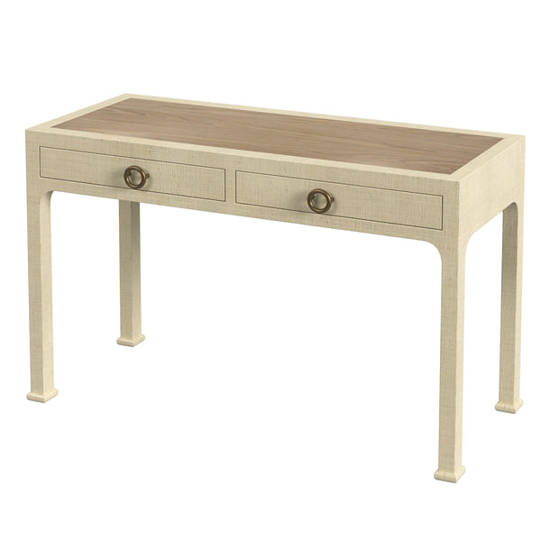 Butler Specialty Chatham Raffia 2-drawer Desk: Luxurious Hand-woven Elegance For Your Stylish Office Or Entryway Natural Saguran Raffia,Gmelina Arborea Wood,Mdf,Oak Veneer,Aluminum 9746362-butler