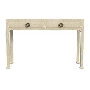 Butler Specialty Chatham Raffia 2-drawer Desk: Luxurious Hand-woven Elegance For Your Stylish Office Or Entryway Natural Saguran Raffia,Gmelina Arborea Wood,Mdf,Oak Veneer,Aluminum 9746362-butler