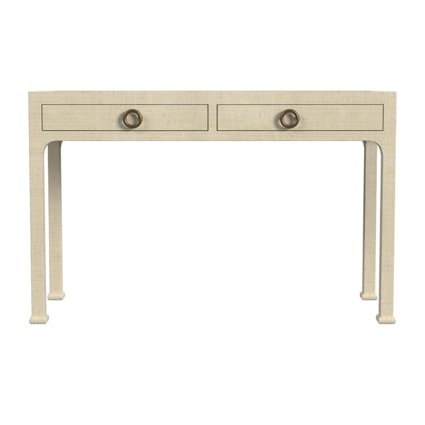 Butler Specialty Chatham Raffia 2-drawer Desk: Luxurious Hand-woven Elegance For Your Stylish Office Or Entryway Natural Saguran Raffia,Gmelina Arborea Wood,Mdf,Oak Veneer,Aluminum 9746362-butler