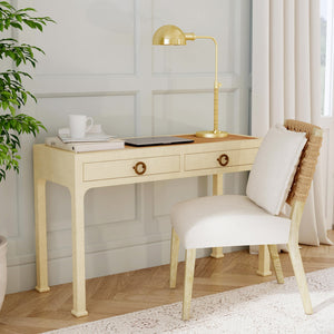 Butler Specialty Chatham Raffia 2-drawer Desk: Luxurious Hand-woven Elegance For Your Stylish Office Or Entryway Natural Saguran Raffia,Gmelina Arborea Wood,Mdf,Oak Veneer,Aluminum 9746362-butler