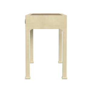 Butler Specialty Chatham Raffia 2-drawer Desk: Luxurious Hand-woven Elegance For Your Stylish Office Or Entryway Natural Saguran Raffia,Gmelina Arborea Wood,Mdf,Oak Veneer,Aluminum 9746362-butler