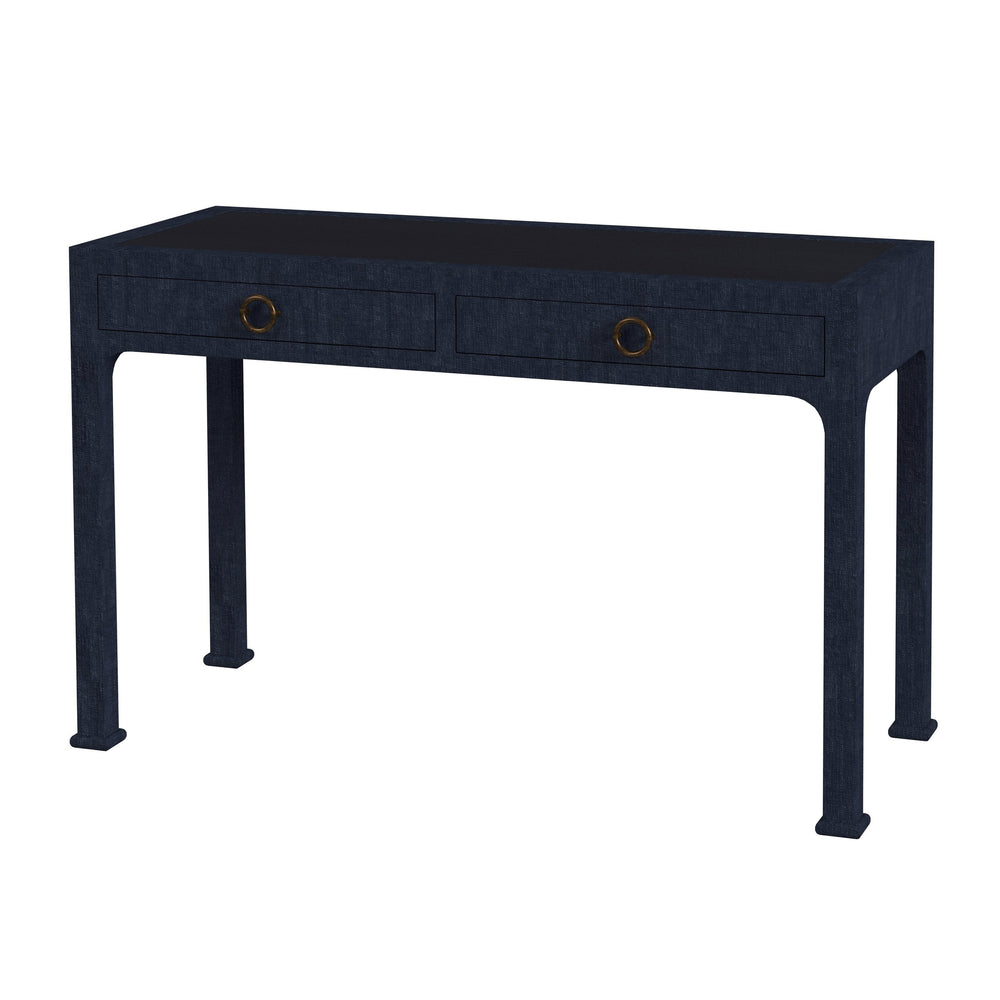 Butler Specialty Chatham Raffia 2-drawer Desk: Luxurious Hand-woven Elegance For Your Stylish Office Or Entryway Navy Blue Saguran Raffia,Gmelina Arborea Wood,Mdf,Oak Veneer,Aluminum 9746410-butler
