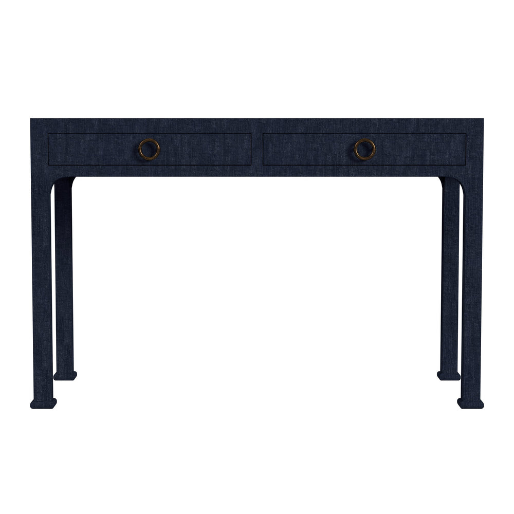 Butler Specialty Chatham Raffia 2-drawer Desk: Luxurious Hand-woven Elegance For Your Stylish Office Or Entryway Navy Blue Saguran Raffia,Gmelina Arborea Wood,Mdf,Oak Veneer,Aluminum 9746410-butler