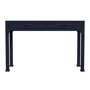 Butler Specialty Chatham Raffia 2-drawer Desk: Luxurious Hand-woven Elegance For Your Stylish Office Or Entryway Navy Blue Saguran Raffia,Gmelina Arborea Wood,Mdf,Oak Veneer,Aluminum 9746410-butler