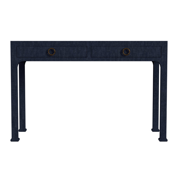 Butler Specialty Chatham Raffia 2-drawer Desk: Luxurious Hand-woven Elegance For Your Stylish Office Or Entryway Navy Blue Saguran Raffia,Gmelina Arborea Wood,Mdf,Oak Veneer,Aluminum 9746410-butler