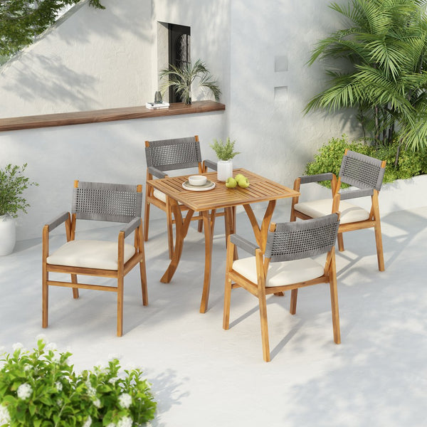 English Elm Christopher Knight Home® - Outdoor 5-Piece Rustic Acacia Bistro Set With Cushions – Stylish Patio Dining For Comfort & Durability N773P210139G4_57234.00