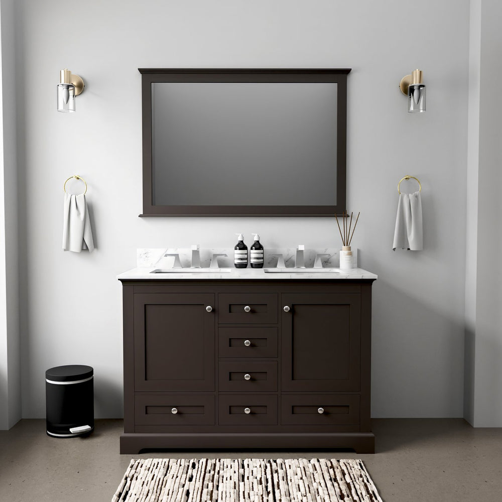 English Elm Espresso 48 in Double Bath Vanity with Carrara Marble Top, Soft-Close Storage & Chrome Faucet Set B2731P258339
