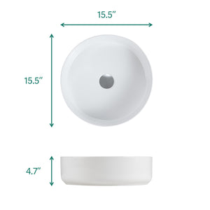 English Elm BB16-16A-101, Integrated White Ceramic Basin Glossy Vessel Sink — Sleek Round Design, Easy-Clean Finish W1865P279833