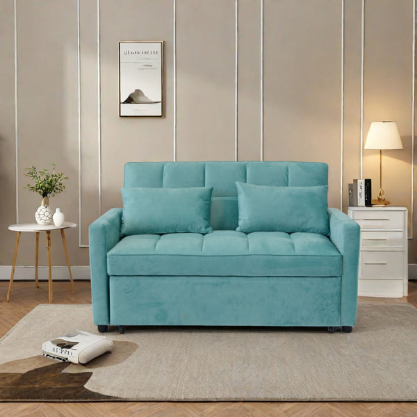 English Elm 55.2" Velvet Two Seater Sofa Bed with Adjustable Backrest, 3 USB Ports, Side Pockets, Space-Saving Lounge (Peacock Blue) W1183138561