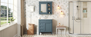English Elm 30'' Freestanding Bathroom Vanity Set with Mirror Cabinet Ceramic Sink Soft Close SW000126AAM-1
