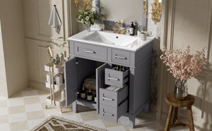 English Elm 30" Freestanding Bathroom Vanity Ceramic Sink Soft Close Cabinet Gray Wood Frame Grey N729P427118E
