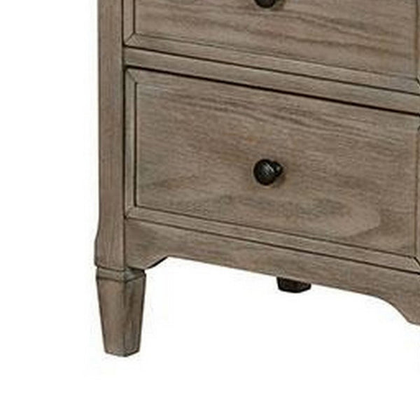 English Elm 2 Drawer Solid Wood Nightstand Wire-brushed Finish Round Knobs Farmhouse Bedroom B056P416800