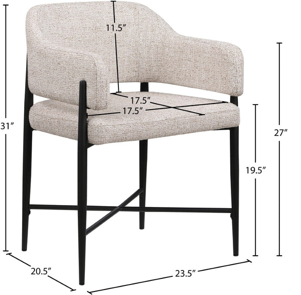 Meridian Furniture Dame Woven Polyester Dining Chair with Matte Black Iron Frame for Modern Interiors Style Beige 974Beige-C