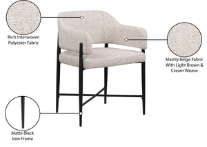 Meridian Furniture Dame Woven Polyester Dining Chair with Matte Black Iron Frame for Modern Interiors Style Beige 974Beige-C