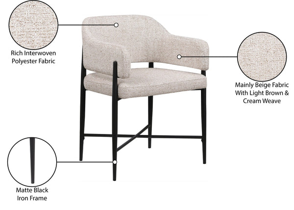 Meridian Furniture Dame Woven Polyester Dining Chair with Matte Black Iron Frame for Modern Interiors Style Beige 974Beige-C