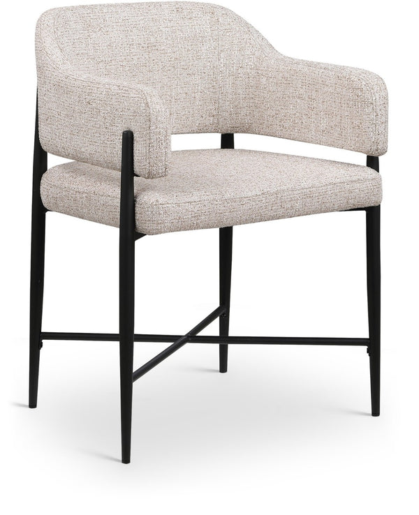 Meridian Furniture Dame Woven Polyester Dining Chair with Matte Black Iron Frame for Modern Interiors Style Beige 974Beige-C