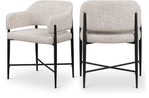 Meridian Furniture Dame Woven Polyester Dining Chair with Matte Black Iron Frame for Modern Interiors Style Beige 974Beige-C