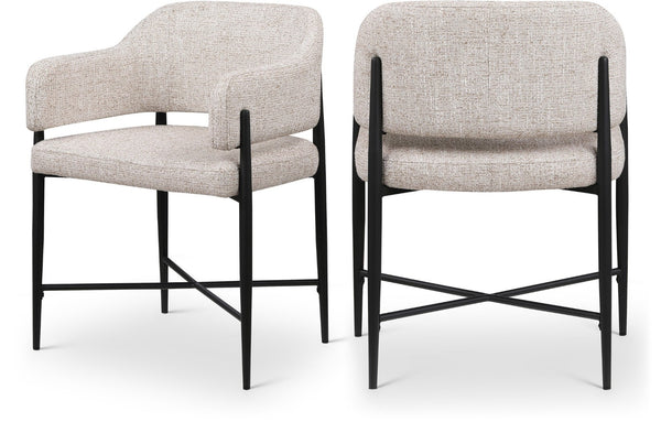 Meridian Furniture Dame Woven Polyester Dining Chair with Matte Black Iron Frame for Modern Interiors Style Beige 974Beige-C